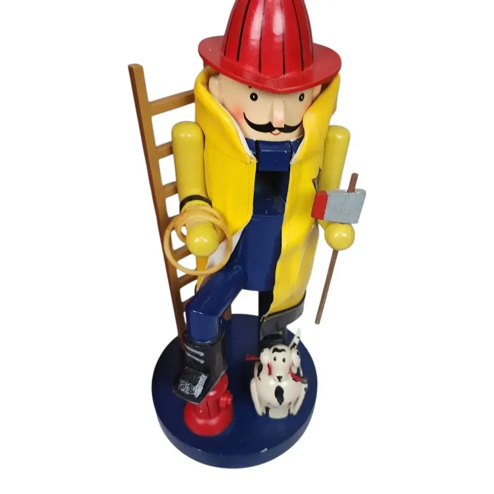 Kurt Adler Wood Nutcracker Fireman Firefighter Dalmatian Dog Santa’s World 12”